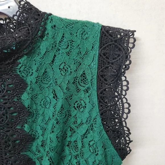NY&C Green Black Lace Dress Size L Large Cocktail Dinner Cruise Wear New - Picture 5 of 12